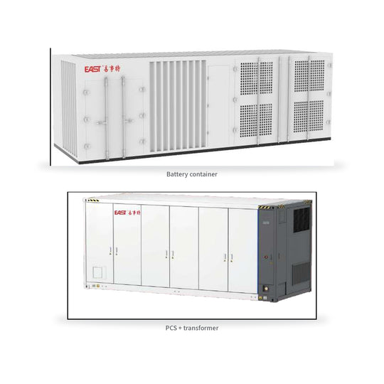 EAST 2.5MW centralized utility energy storage system, battery container plus PCS and transformer skid, 5 to 10 MWh, 35kV interface, MyEnergy Solutions Sri Lanka